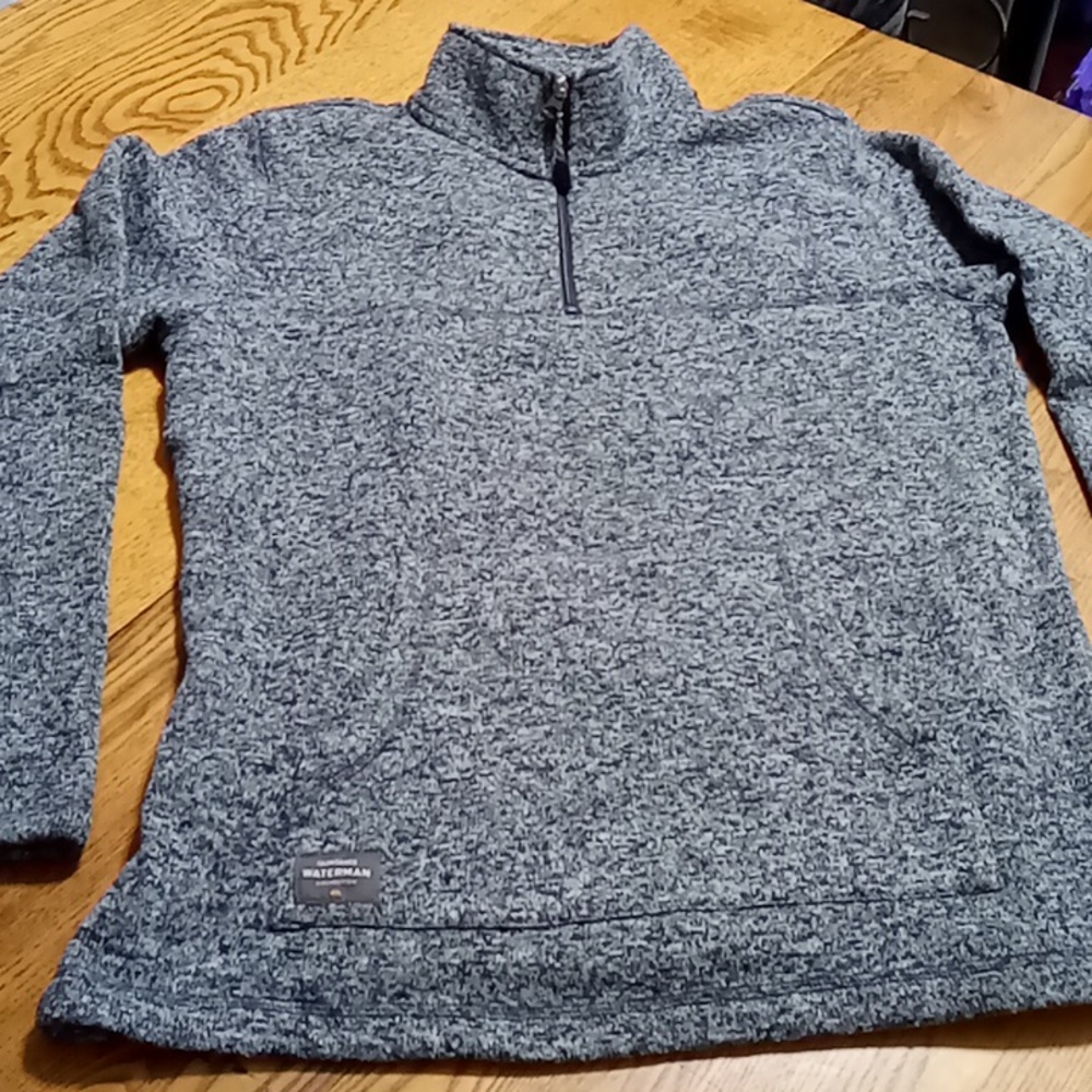 QUICKSILVER WATERMAN Mens MEDIUM Gray Sweater Used Long Sleeves Quarter Zip